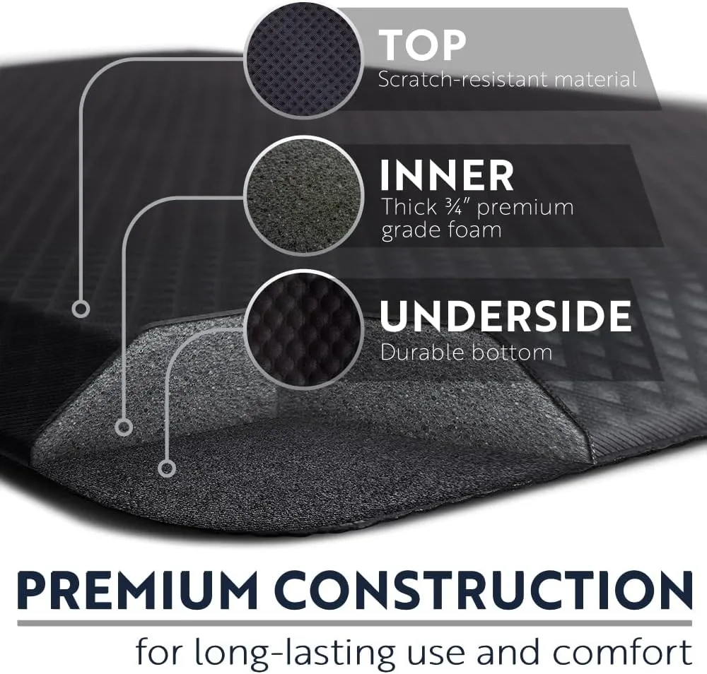 KANGAROO Thick Ergonomic Anti Fatigue Mats for Kitchen Floor, 70x24 Runner, Cushioned Standing Office Desk Mat, Waterproof Scratch Resistant Topside, Supportive All Day Comfort Padded Foam Rugs, Black