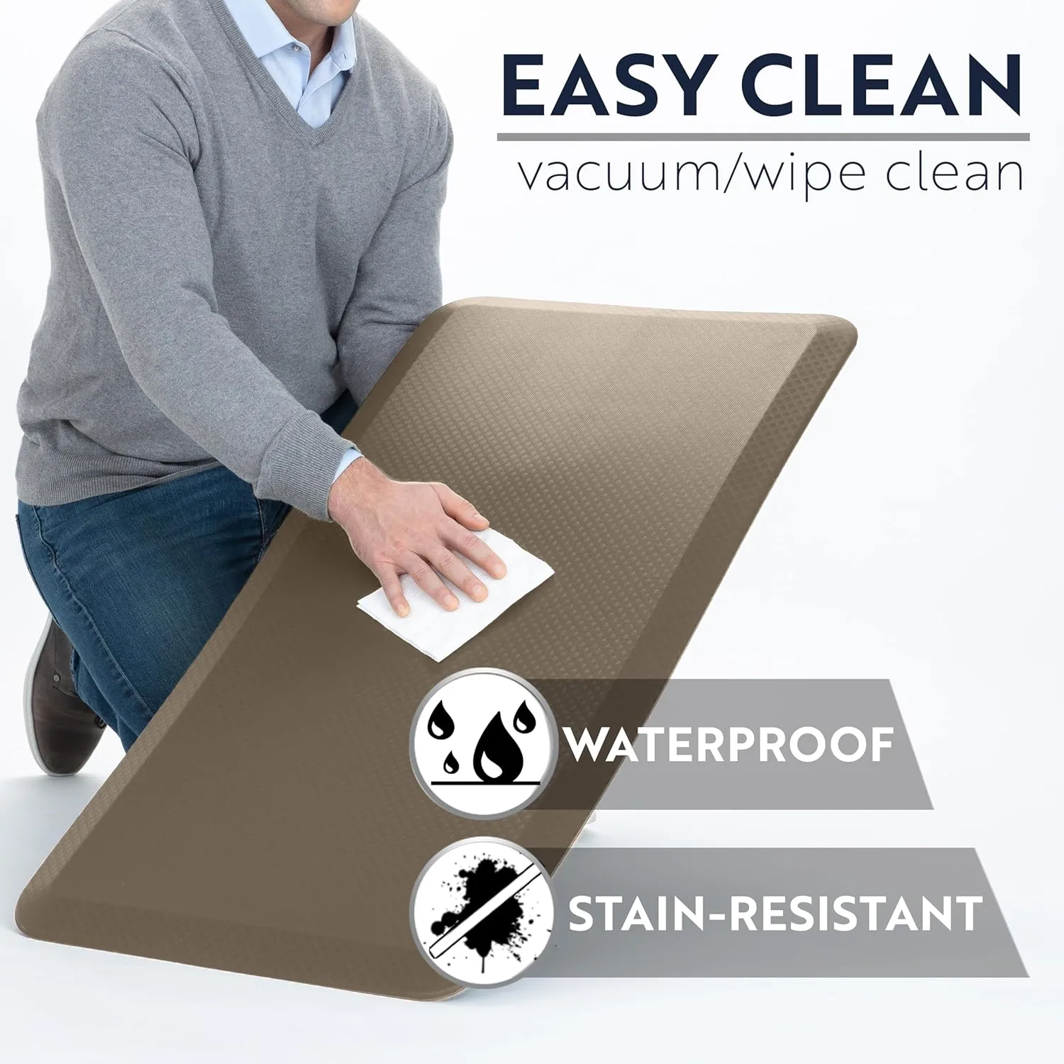 KANGAROO Thick Ergonomic Anti Fatigue Mats for Kitchen Floor, Cushioned Standing Office Desk Mat, Waterproof Scratch Resistant Topside, Supportive All Day Comfort Padded Foam Rugs, 20x32, Beige