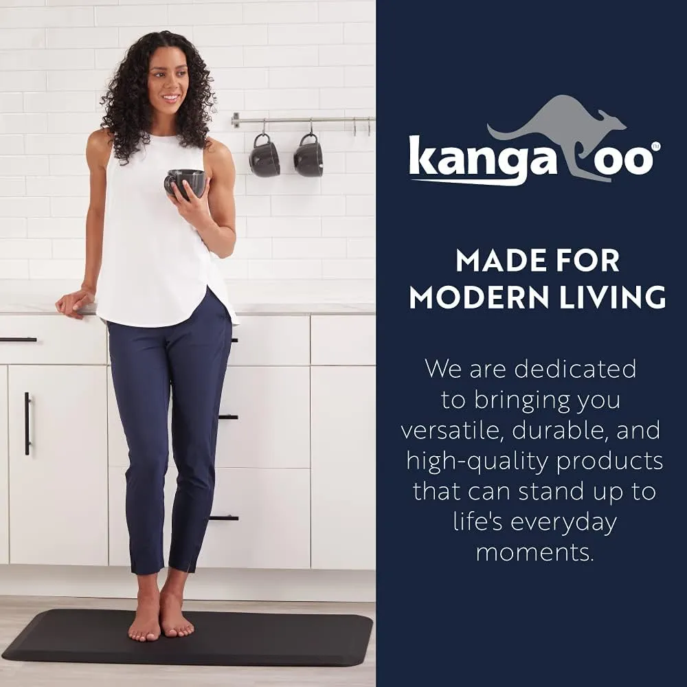 KANGAROO Thick Ergonomic Anti Fatigue Mats for Kitchen Floor, Cushioned Standing Office Desk Mat, Waterproof Scratch Resistant Topside, Supportive All Day Comfort Padded Foam Rugs, 20x32, Black