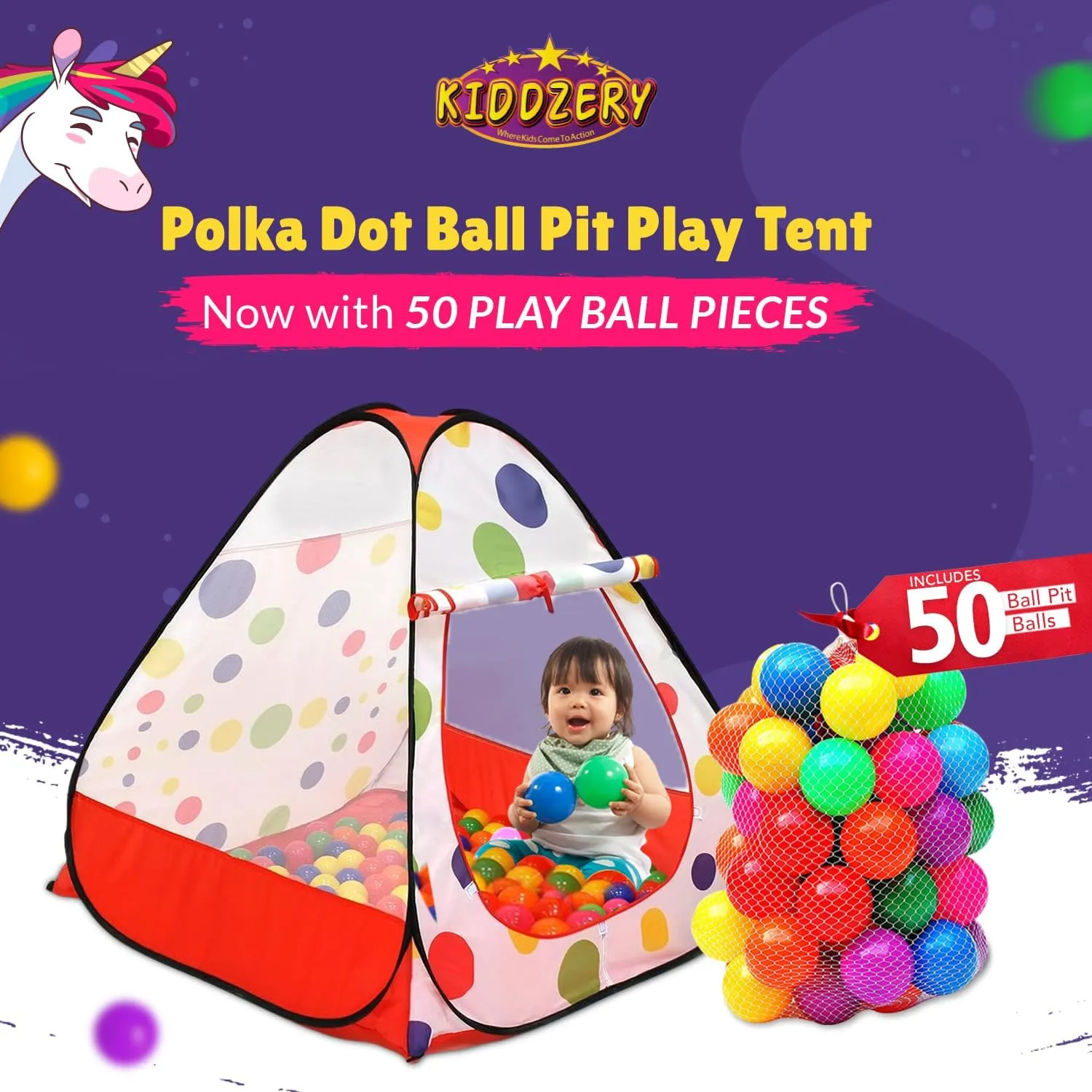 Kids Ball Pit Pop up Play Tent, Playhouse Tent for Boys Girls Babies and Toddlers, Indoor Outdoor Toy Perfect Kid’s Gifts, 50 Ball Pit Balls Included