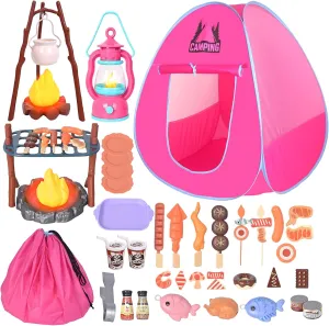 Kids Camping Set with Play Tent,Campfire,Lantern,Indoor Outdoor Pretend Play Camping Toys with Pop up Play Tent