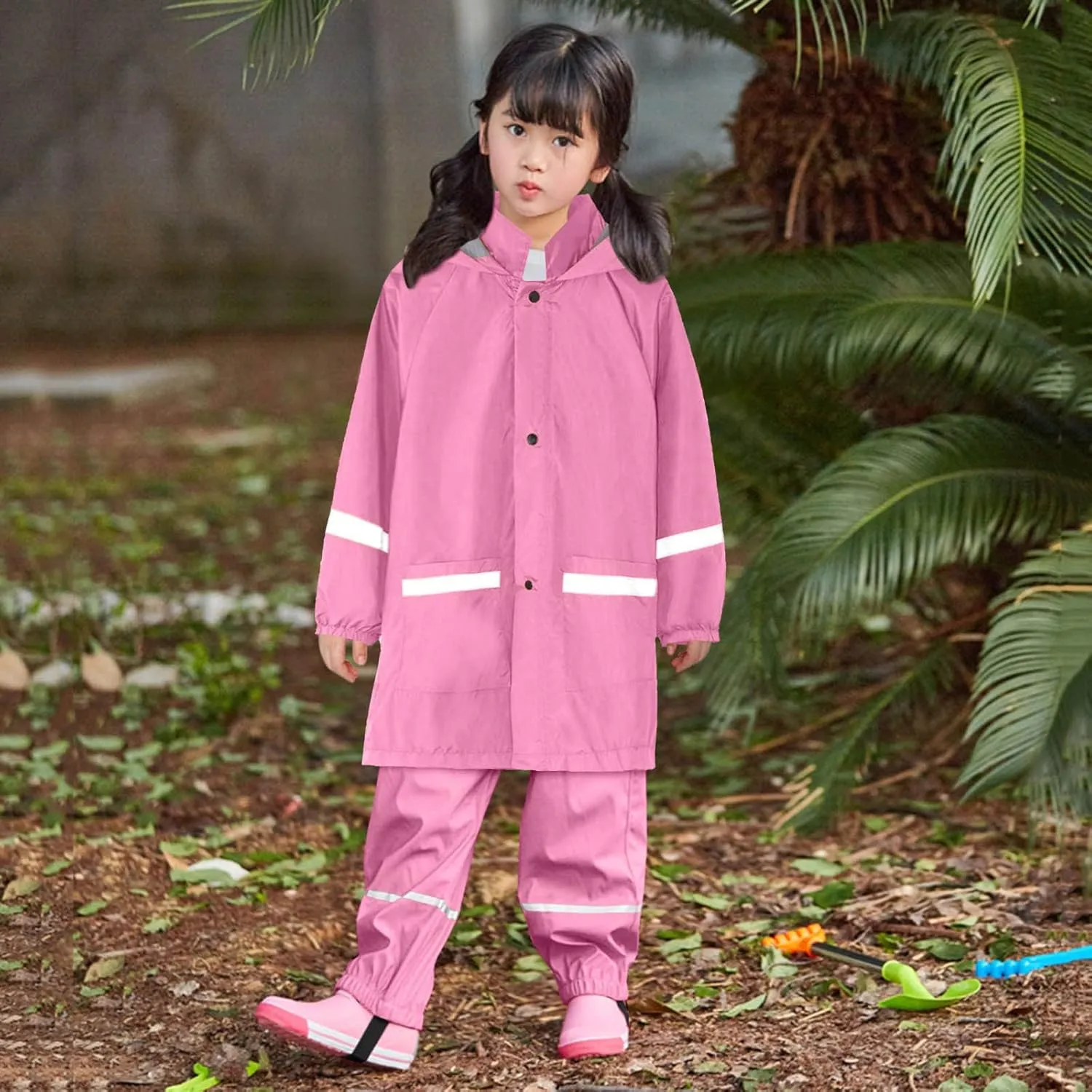 Kids Hooded Raincoat Print Rain Windproof Outwear Reflective Raincoat Trench Coat Pant Hoodies Clothes Waterproof Cloth