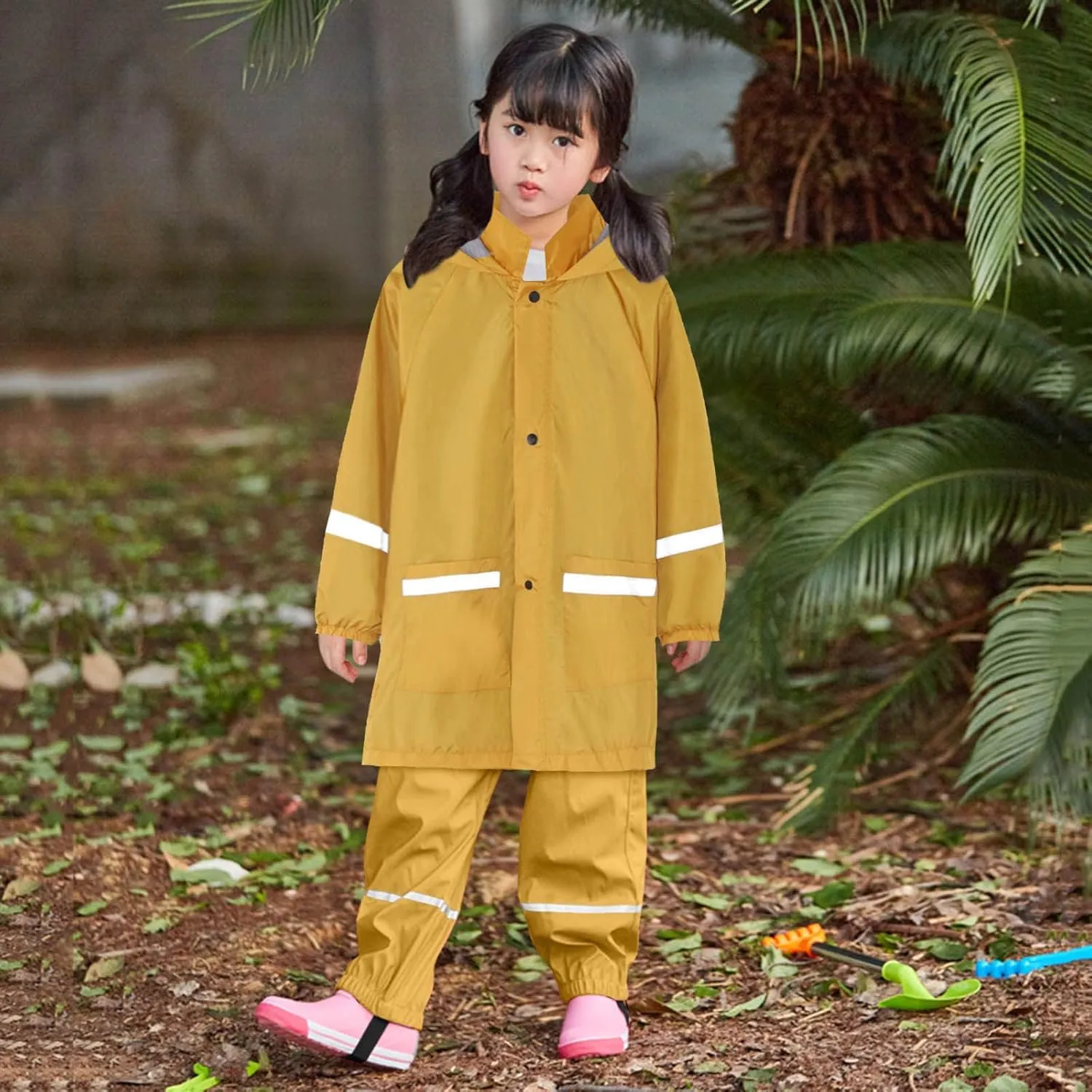 Kids Hooded Raincoat Print Rain Windproof Outwear Reflective Raincoat Trench Coat Pant Waterproof Soccer Gear Clothes