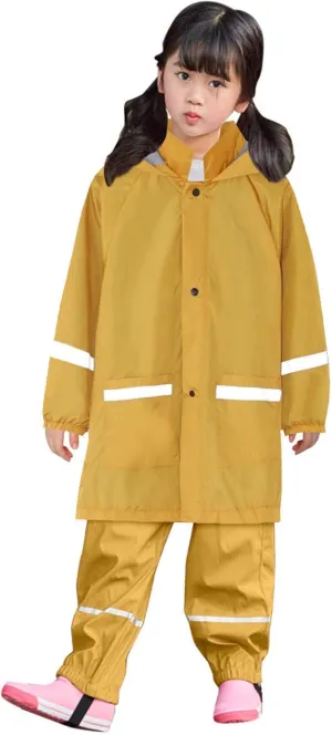 Kids Hooded Raincoat Print Rain Windproof Outwear Reflective Raincoat Trench Coat Pant Waterproof Soccer Gear Clothes