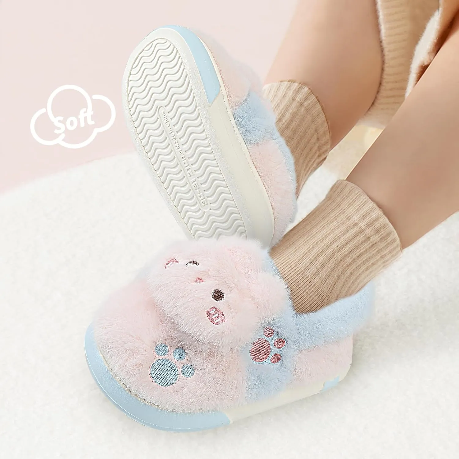 Kids Plush Warm Slippers for Girls Boys Toddlers Winter Fuzzy Indoor House Shoes