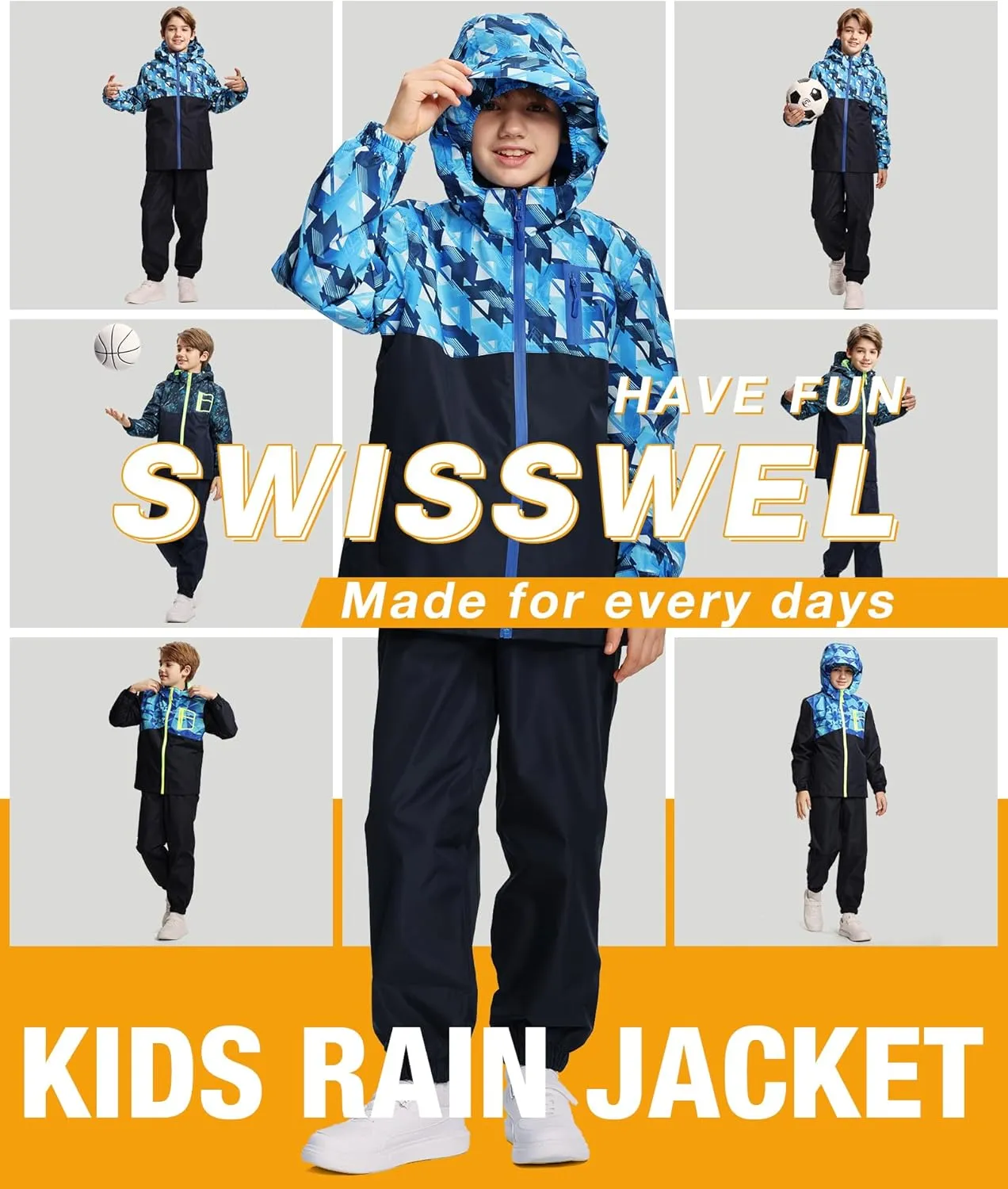 Kids Rain Suit Boys Girls Raincoat Jacket and Pants Set Lightweight Waterproof Windbreakers Rain Gear