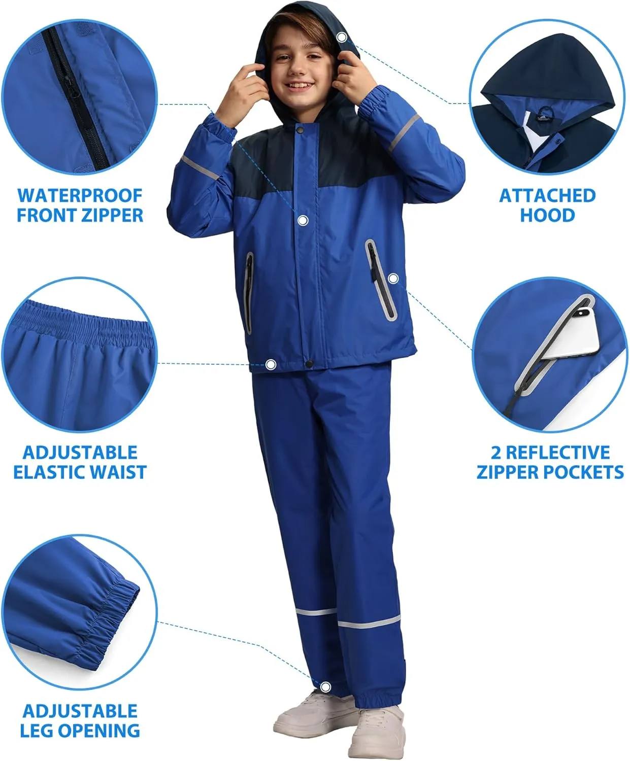 Kids Rain Suit Boys Girls Waterproof Lightweight Raincoat and Pant Rain Gear for Camping Hiking