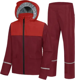 Kids Rain Suit Jacket and Pants Set with Reflective Strips Adjustable Hood Flap Pocket for Boys Girls