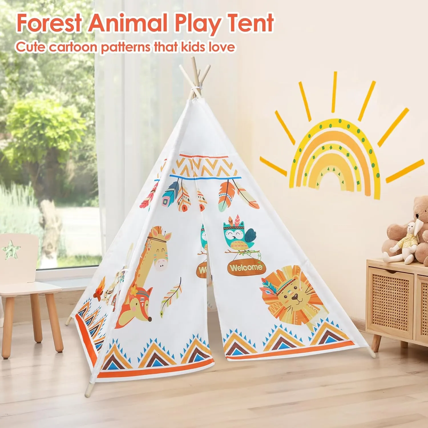 Kids Teepee Tent Toddler Indian Tipi Tent for Kids Upgrade Stable Indoor Playhouse Outdoor Play Tent for Girls & Boys