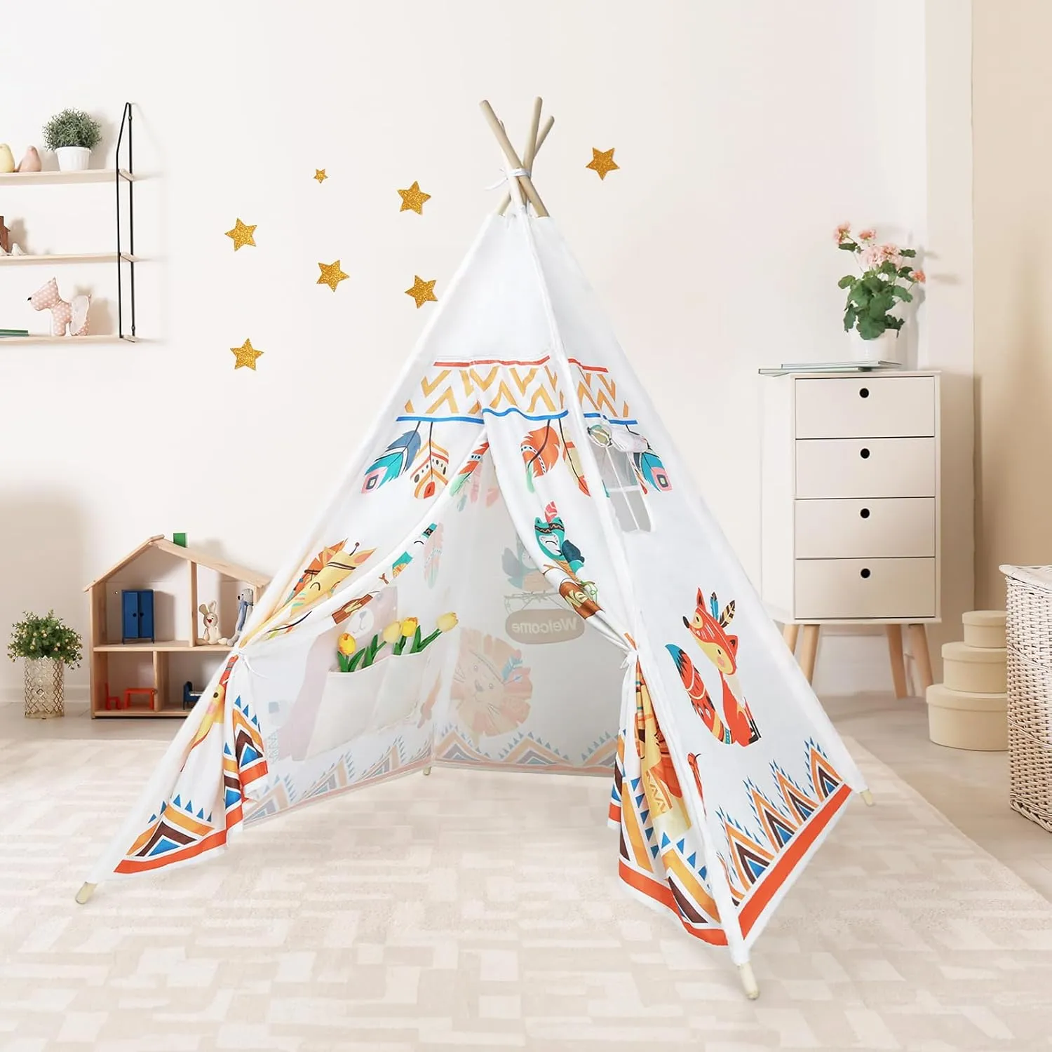 Kids Teepee Tent Toddler Indian Tipi Tent for Kids Upgrade Stable Indoor Playhouse Outdoor Play Tent for Girls & Boys