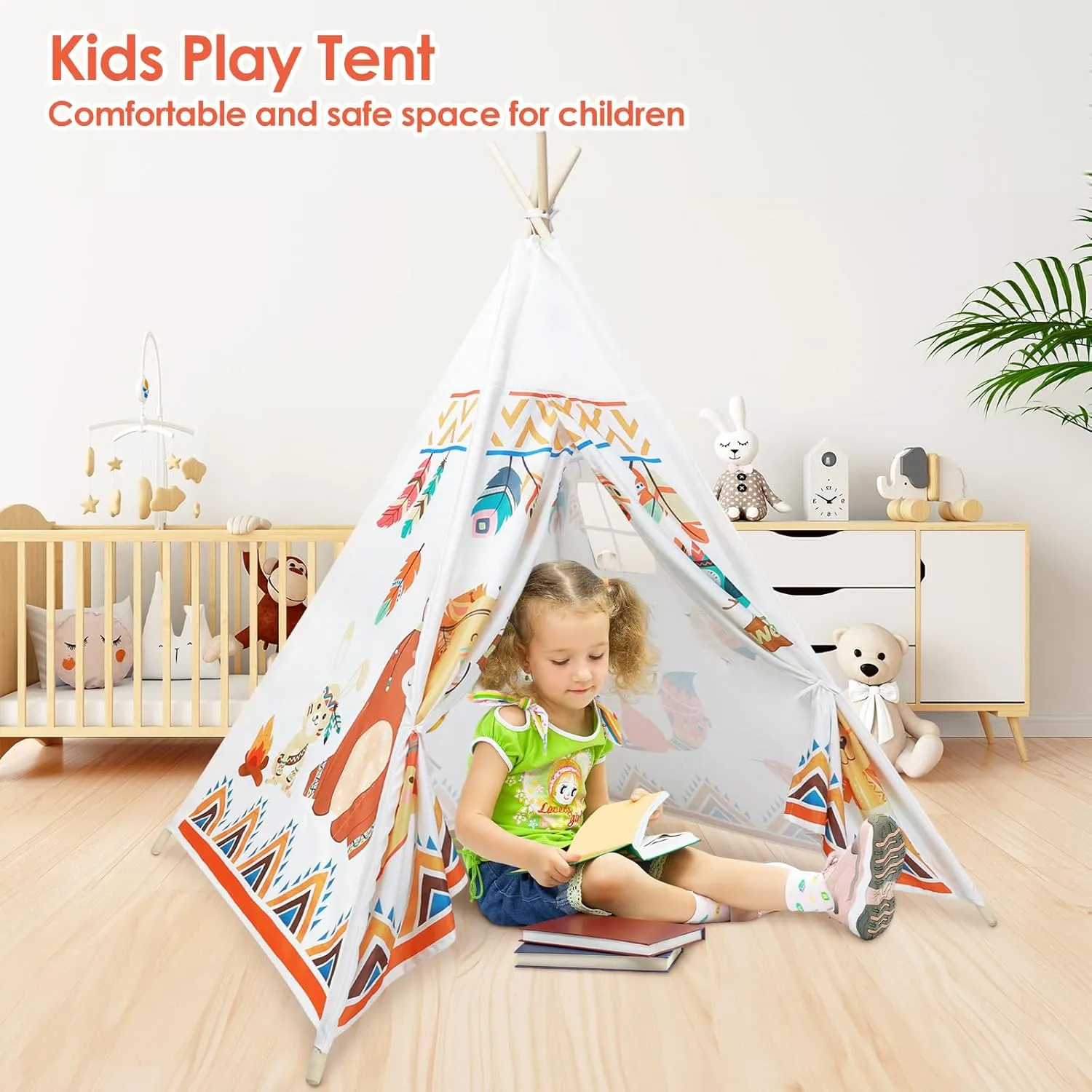 Kids Teepee Tent Toddler Indian Tipi Tent for Kids Upgrade Stable Indoor Playhouse Outdoor Play Tent for Girls & Boys