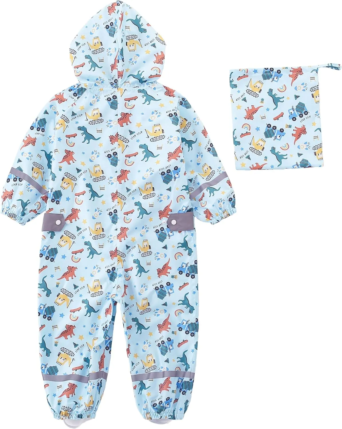 Kids Toddler Rain Suit for Boys Girls One Piece Hoodie Zipper Cartoon Waterproof Coverall Rain Jacket 1-10 Years