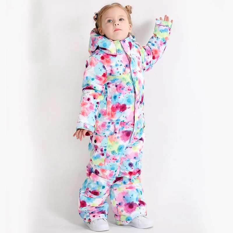 Kids Unisex Waterproof Colorful Winter Outdoor Ski Suit One Piece Snowsuits For Boy & Girl