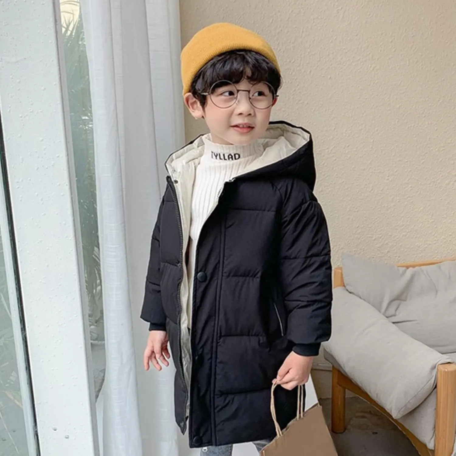 Kids Winter Coat Boys Girls Long Heavyweight Hooded Puffer Jacket Toddler Quilted Bubble Toddler Girl Winter Jacket Set