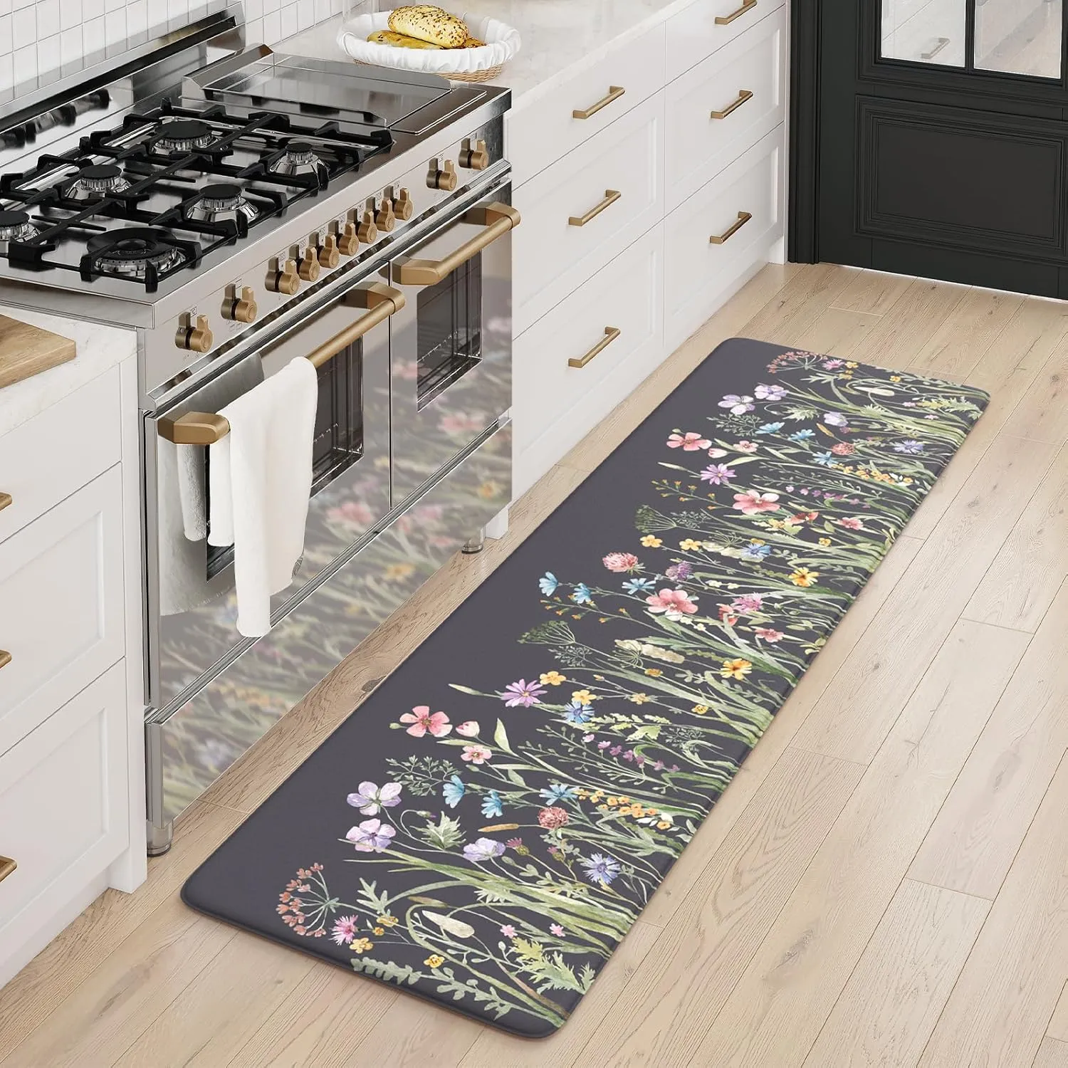 KIMODE Anti Fatigue Floor Mat, Cushioned Farmhouse Runner Rug, Non Slip, Memory Foam for Kitchen, Laundry, Office, Sink Dark Gray/Purple 17.3"x59"