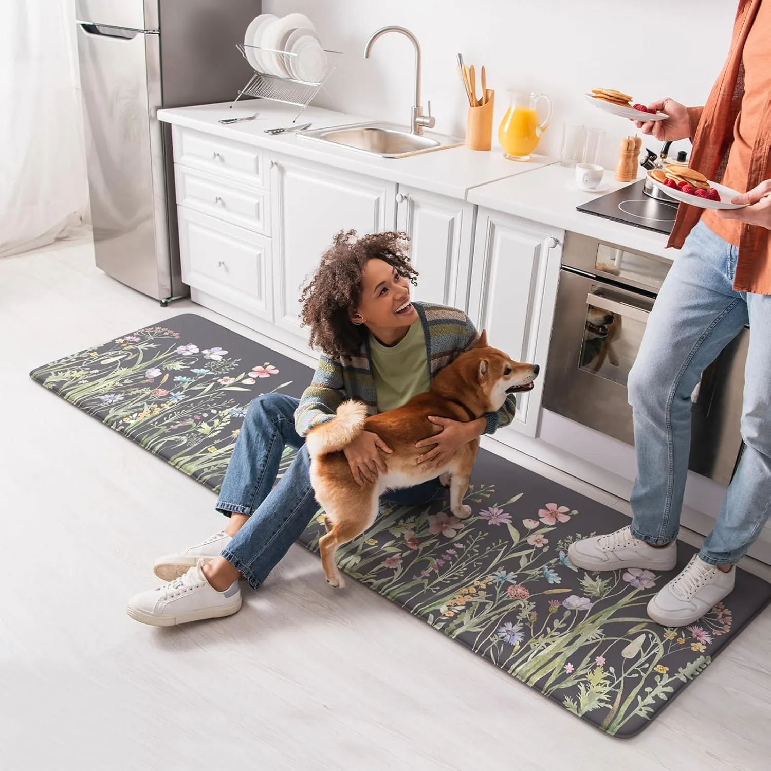 KIMODE Anti Fatigue Floor Mat, Cushioned Farmhouse Runner Rug, Non Slip, Memory Foam for Kitchen, Laundry, Office, Sink Dark Gray/Purple 17.3"x59"