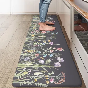 KIMODE Anti Fatigue Floor Mat, Cushioned Farmhouse Runner Rug, Non Slip, Memory Foam for Kitchen, Laundry, Office, Sink Dark Gray/Purple 17.3"x59"