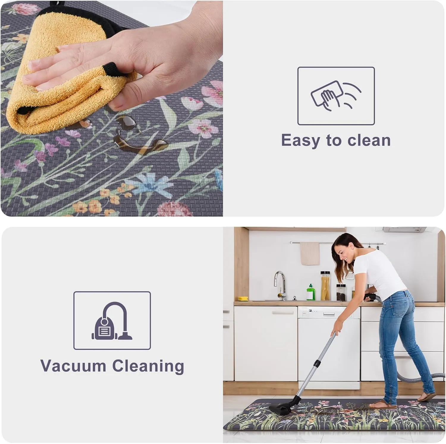 KIMODE Anti Fatigue Floor Mat, Cushioned Farmhouse Runner Rug, Non Slip, Memory Foam for Kitchen, Laundry, Office, Sink Dark Gray/Purple 17.3"x59"