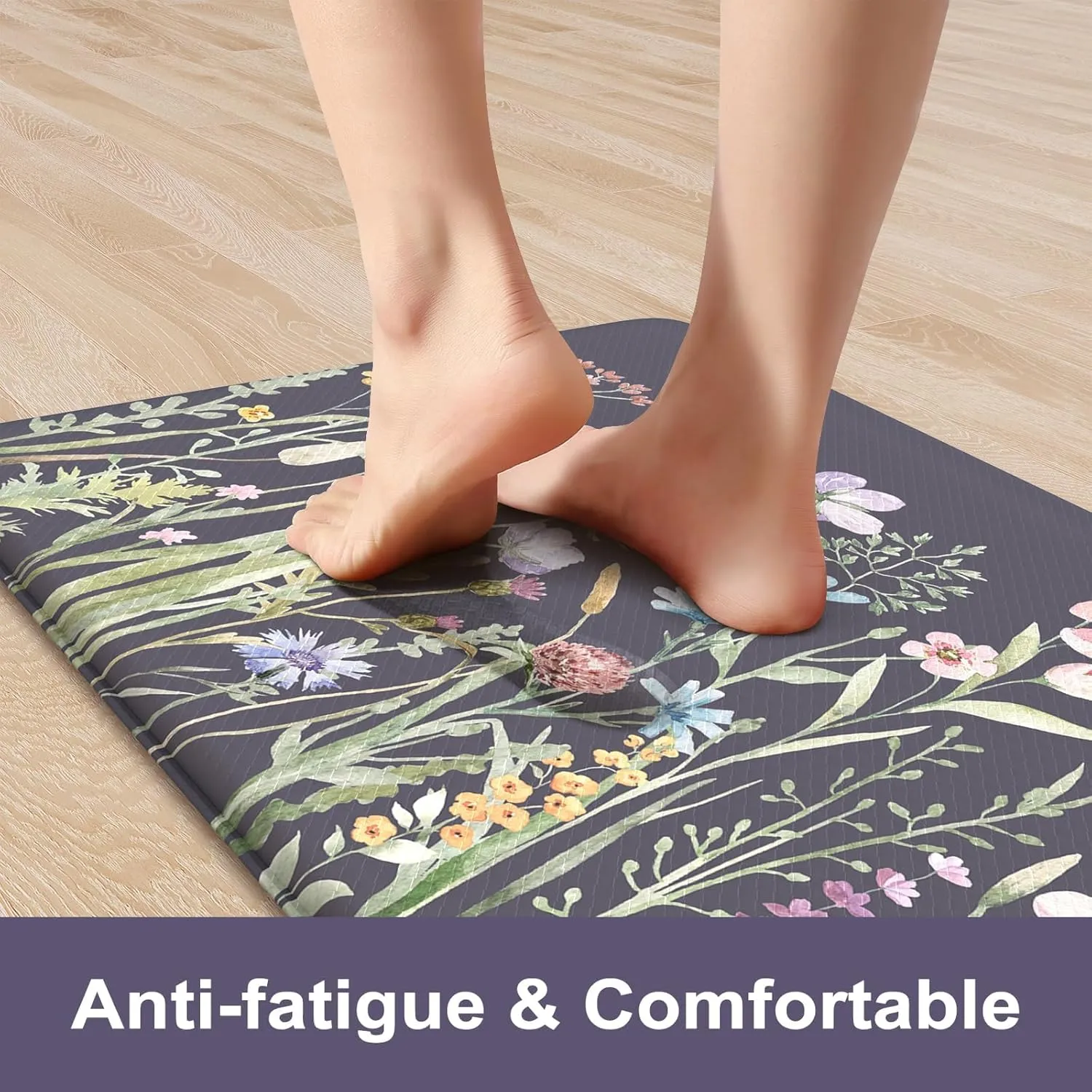 KIMODE Anti Fatigue Floor Mat, Cushioned Farmhouse Runner Rug, Non Slip, Memory Foam for Kitchen, Laundry, Office, Sink Dark Gray/Purple 17.3"x59"