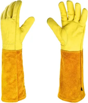 KINDE Gardening Gloves Women/Men - Thorn Proof Cowhide Leather Rose/Blackberry Pruning Long Forearm Protection Gauntlet