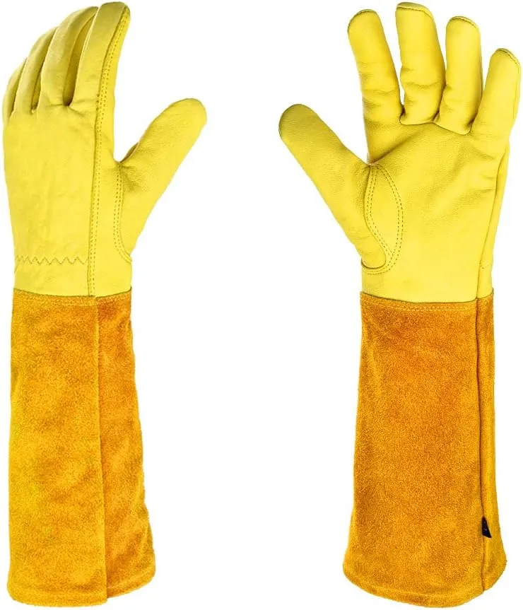 KINDE Gardening Gloves Women/Men - Thorn Proof Cowhide Leather Rose/Blackberry Pruning Long Forearm Protection Gauntlet