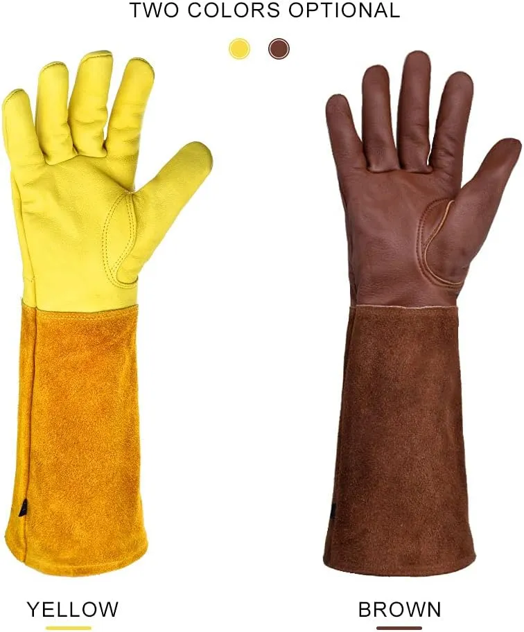 KINDE Gardening Gloves Women/Men - Thorn Proof Cowhide Leather Rose/Blackberry Pruning Long Forearm Protection Gauntlet