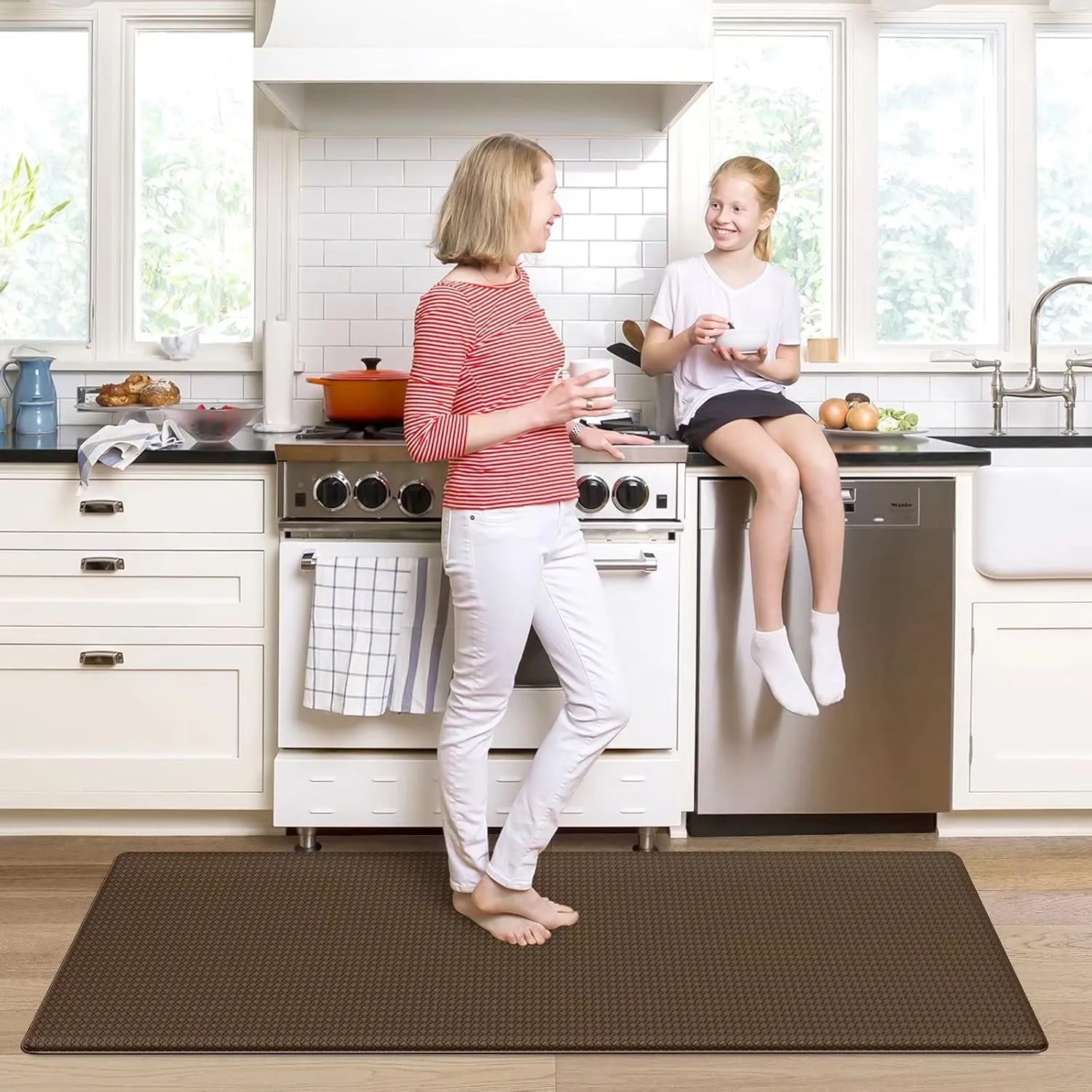 Kitchen Mats for Floor Cushioned Anti Fatigue, 17x95 Long Runner Rug Waterproof, Memory Foam Padded for Standing, Brown
