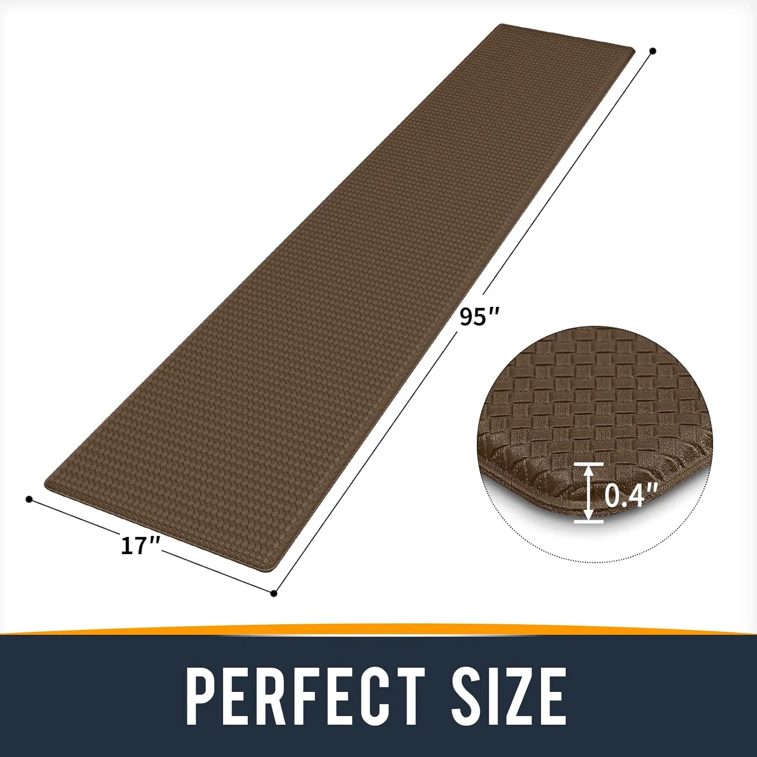 Kitchen Mats for Floor Cushioned Anti Fatigue, 17x95 Long Runner Rug Waterproof, Memory Foam Padded for Standing, Brown