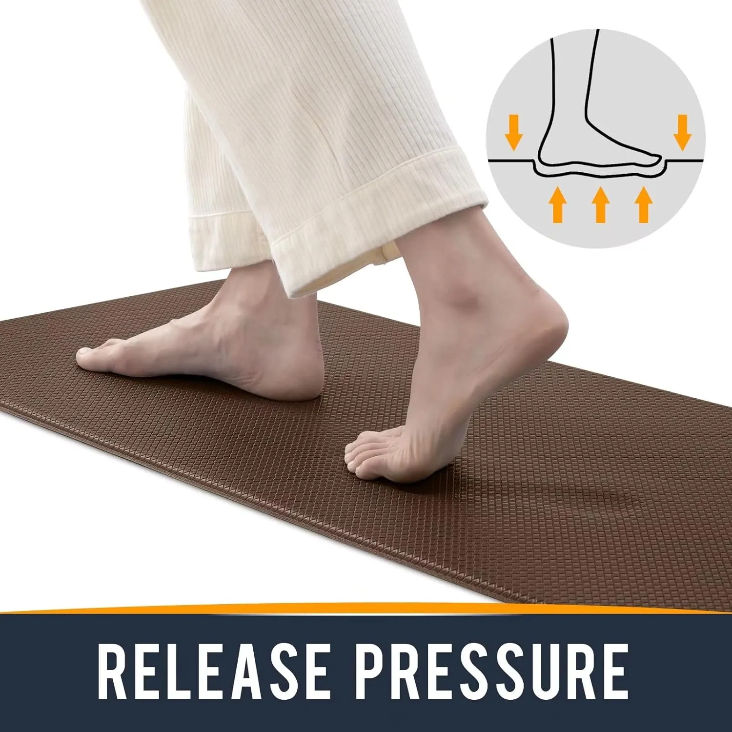 Kitchen Mats for Floor Cushioned Anti Fatigue, 17x95 Long Runner Rug Waterproof, Memory Foam Padded for Standing, Brown