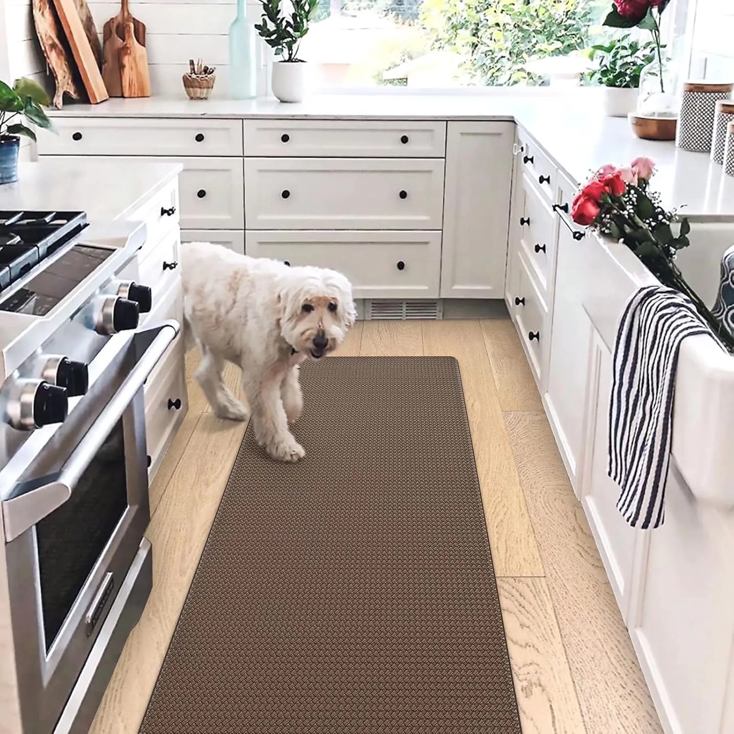 Kitchen Mats for Floor Cushioned Anti Fatigue, 17x95 Long Runner Rug Waterproof, Memory Foam Padded for Standing, Brown