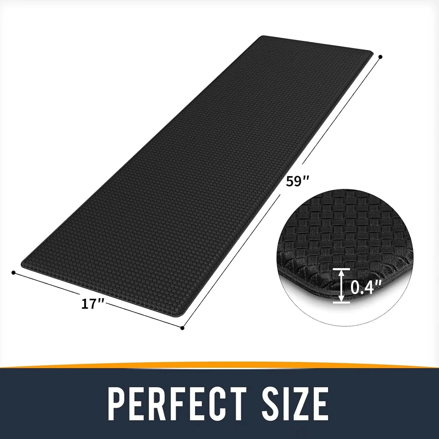 Kitchen Mats for Floor Cushioned Anti Fatigue, Runner Rug Waterproof, Memory Foam Padded for Standing, 17x59, Black