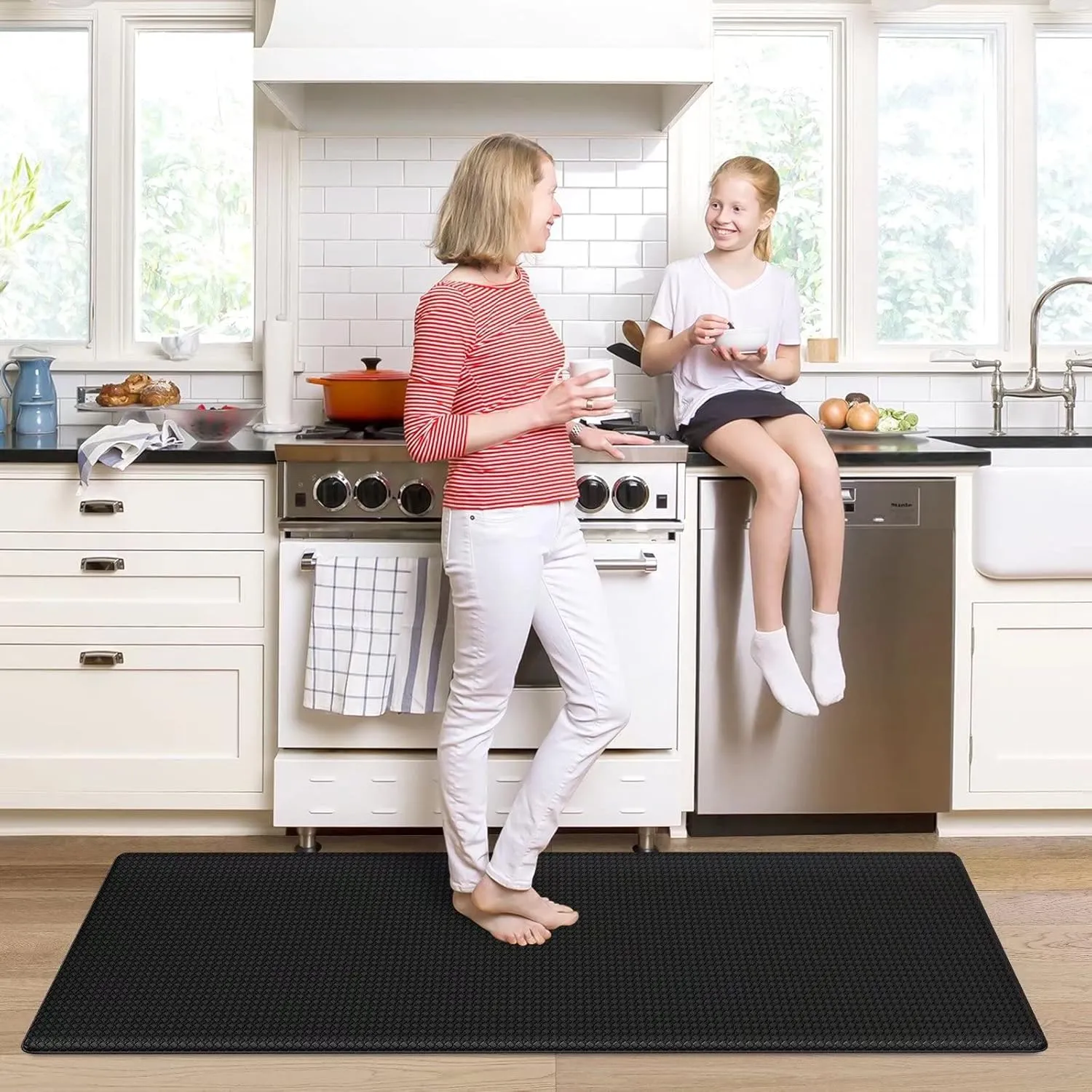 Kitchen Mats for Floor Cushioned Anti Fatigue, Runner Rug Waterproof, Memory Foam Padded for Standing, 17x59, Black