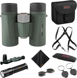 Kowa BD II XD 6.5x32mm PROMINAR Roof Prism Binocular with Waith Harness Webbing Strap, Waith Compact Keychain Flashlight, Lens Pen Cleaning System and Waith Cleaning Cloth (Essential Bundle)