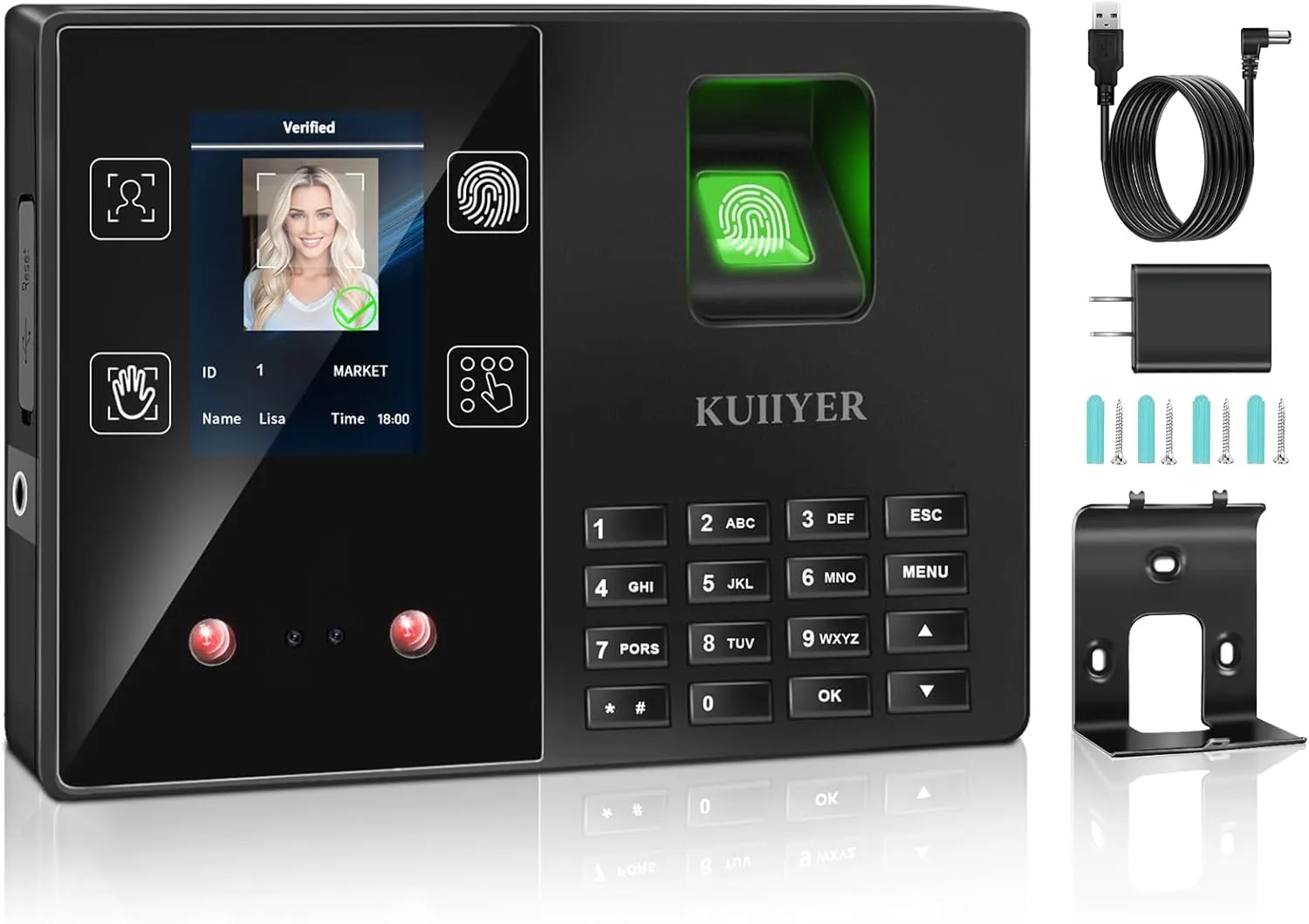 KUIIYER 4 in 1 Employee Time Clocks for Small Business (Face   Fingerprint   Palm Print   PIN) Employee Clock in & Out Machine Attendance Punch Clock