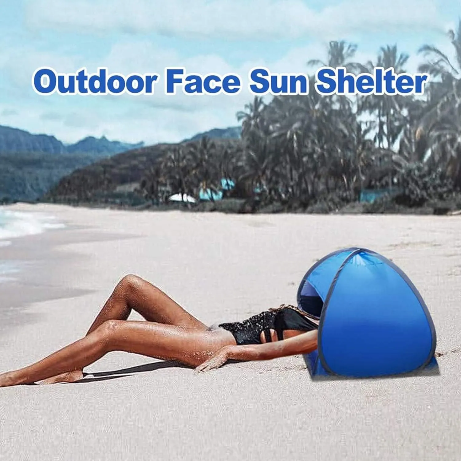 Laptop Sun Shade for Working Outside, Automatic Shades Laptop Tent, Pop up Sun Shade, Head Tent for Beach, Sun Shelter for Anti-UV Small Pets & Outdoor Camping Picnic Beach (Blue, L)