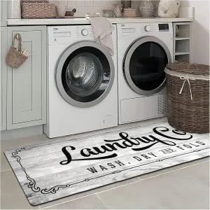 Laundry Rug Runner 24"x60", Non Slip Waterproof Washable Rubber Mat for Laundry Room, Mudroom, Kitchen, Bathroom, 2x5, Light Grey