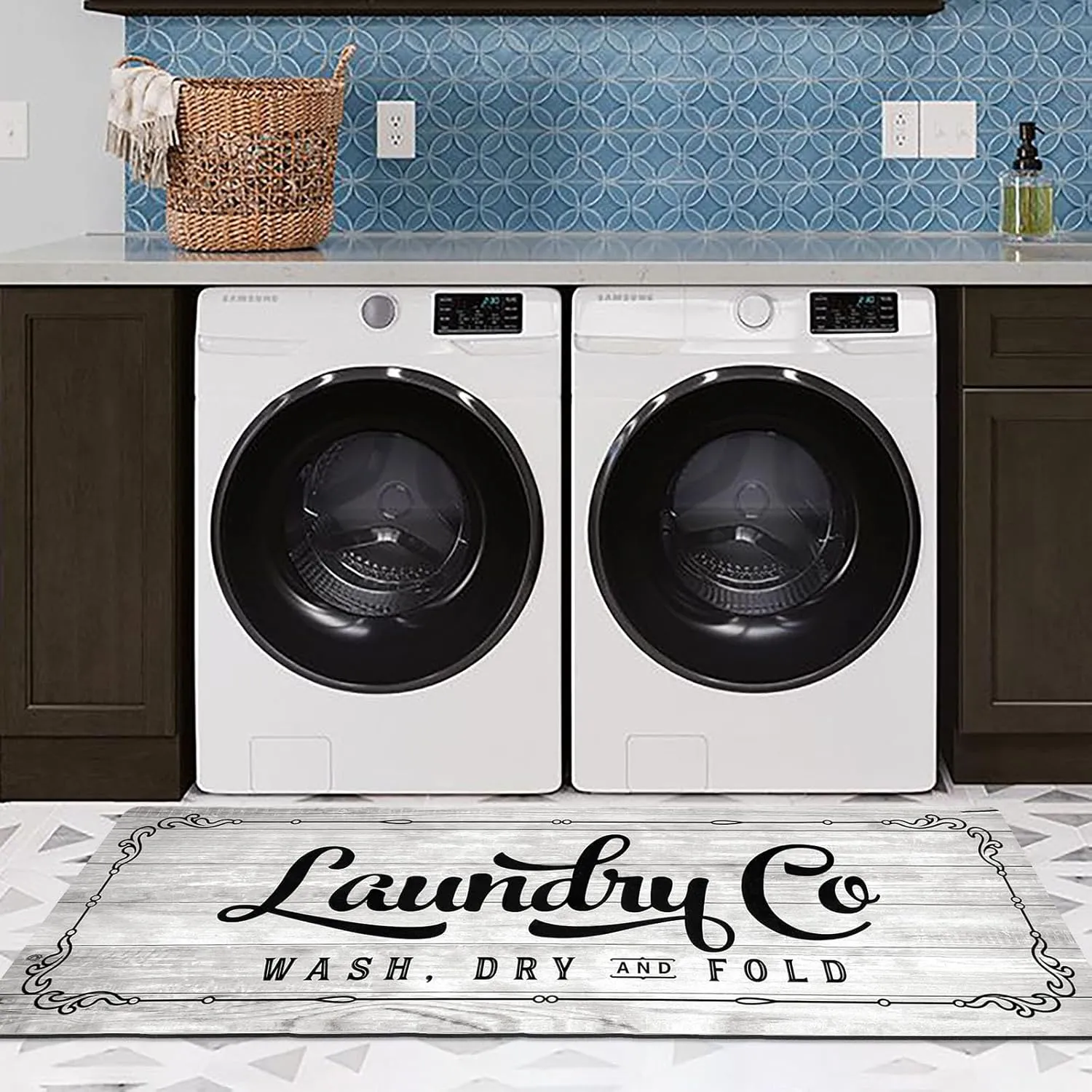 Laundry Rug Runner 24"x60", Non Slip Waterproof Washable Rubber Mat for Laundry Room, Mudroom, Kitchen, Bathroom, 2x5, Light Grey