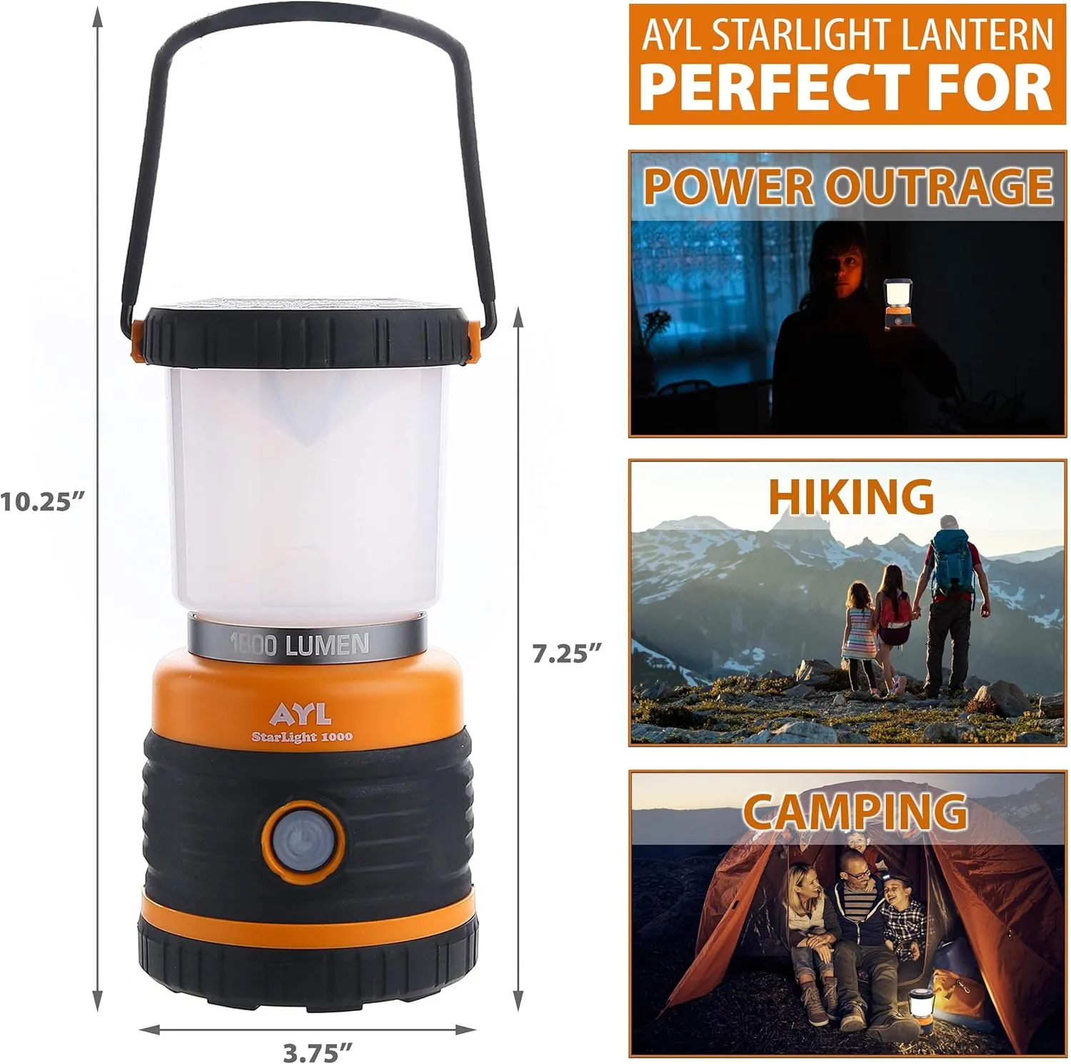 LED Camping Lantern Rechargeable, 1800LM, 4 Light Modes, 4400mAh Power Bank, IP44 Waterproof, Perfect Lantern Flashlight for Hurricane, Emergency, Power Outages, Home and More, USB Cable Included