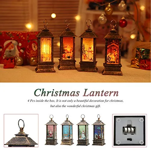 LED Decorative Candle Lantern Christmas Snow Globe Lantern Hanging Xmas Candle Holders for Home Decoration, Party Tabletop Desk Tree Ornament, Festival Gift for Boys Girl Kids Set of 4