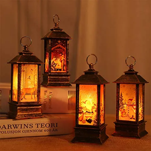 LED Decorative Candle Lantern Christmas Snow Globe Lantern Hanging Xmas Candle Holders for Home Decoration, Party Tabletop Desk Tree Ornament, Festival Gift for Boys Girl Kids Set of 4