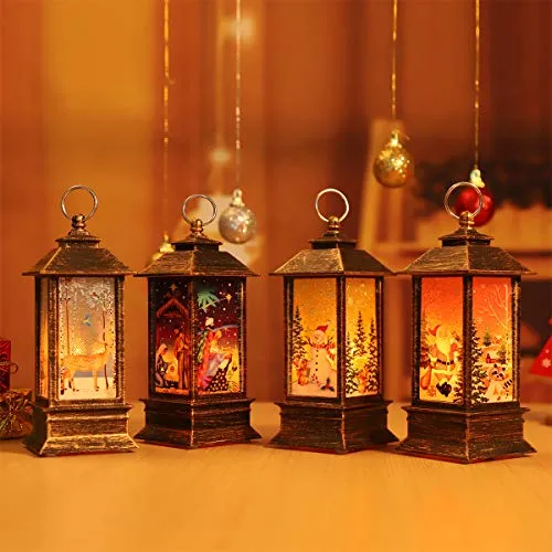 LED Decorative Candle Lantern Christmas Snow Globe Lantern Hanging Xmas Candle Holders for Home Decoration, Party Tabletop Desk Tree Ornament, Festival Gift for Boys Girl Kids Set of 4