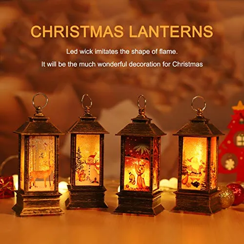 LED Decorative Candle Lantern Christmas Snow Globe Lantern Hanging Xmas Candle Holders for Home Decoration, Party Tabletop Desk Tree Ornament, Festival Gift for Boys Girl Kids Set of 4