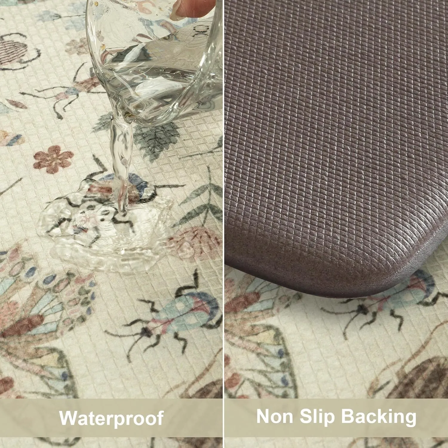 LEEVAN Anti Fatigue Mats for Kitchen Floor Non-Slip, Cushioned Kitchen Mats for Floor 17.3''x29'' 17.3''x59'', Tan Memory Foam Kitchen Mat Set