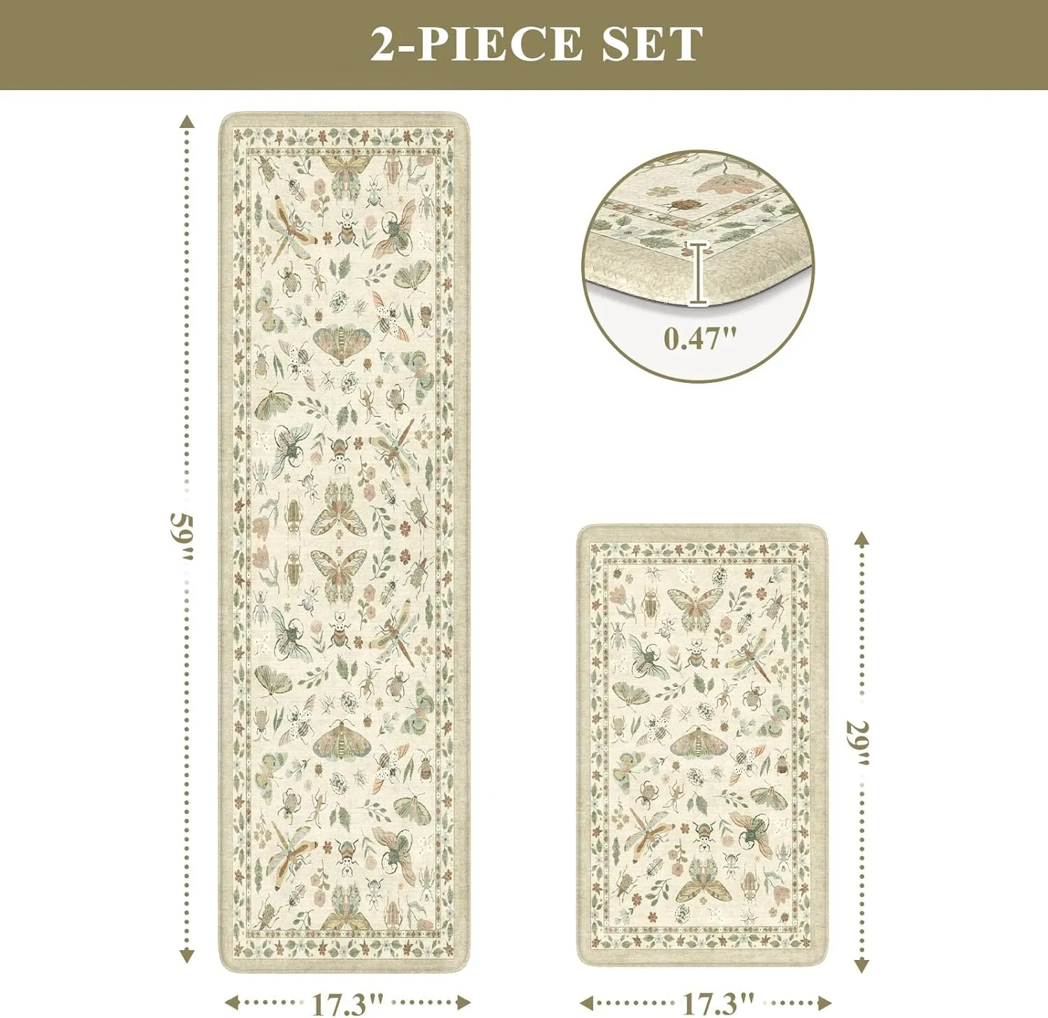 LEEVAN Anti Fatigue Mats for Kitchen Floor Non-Slip, Cushioned Kitchen Mats for Floor 17.3''x29'' 17.3''x59'', Tan Memory Foam Kitchen Mat Set