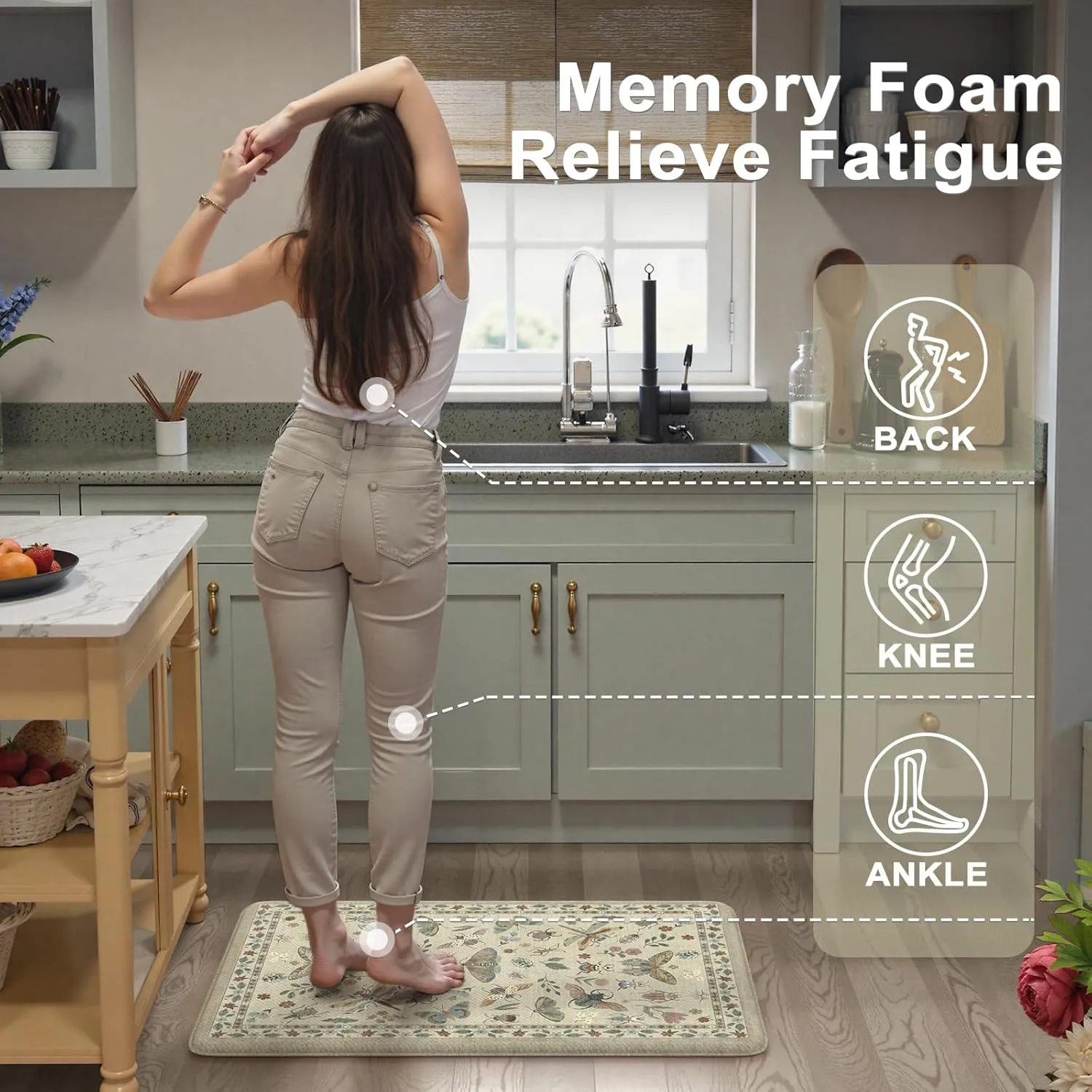 LEEVAN Anti Fatigue Mats for Kitchen Floor Non-Slip, Cushioned Kitchen Mats for Floor 17.3''x29'' 17.3''x59'', Tan Memory Foam Kitchen Mat Set