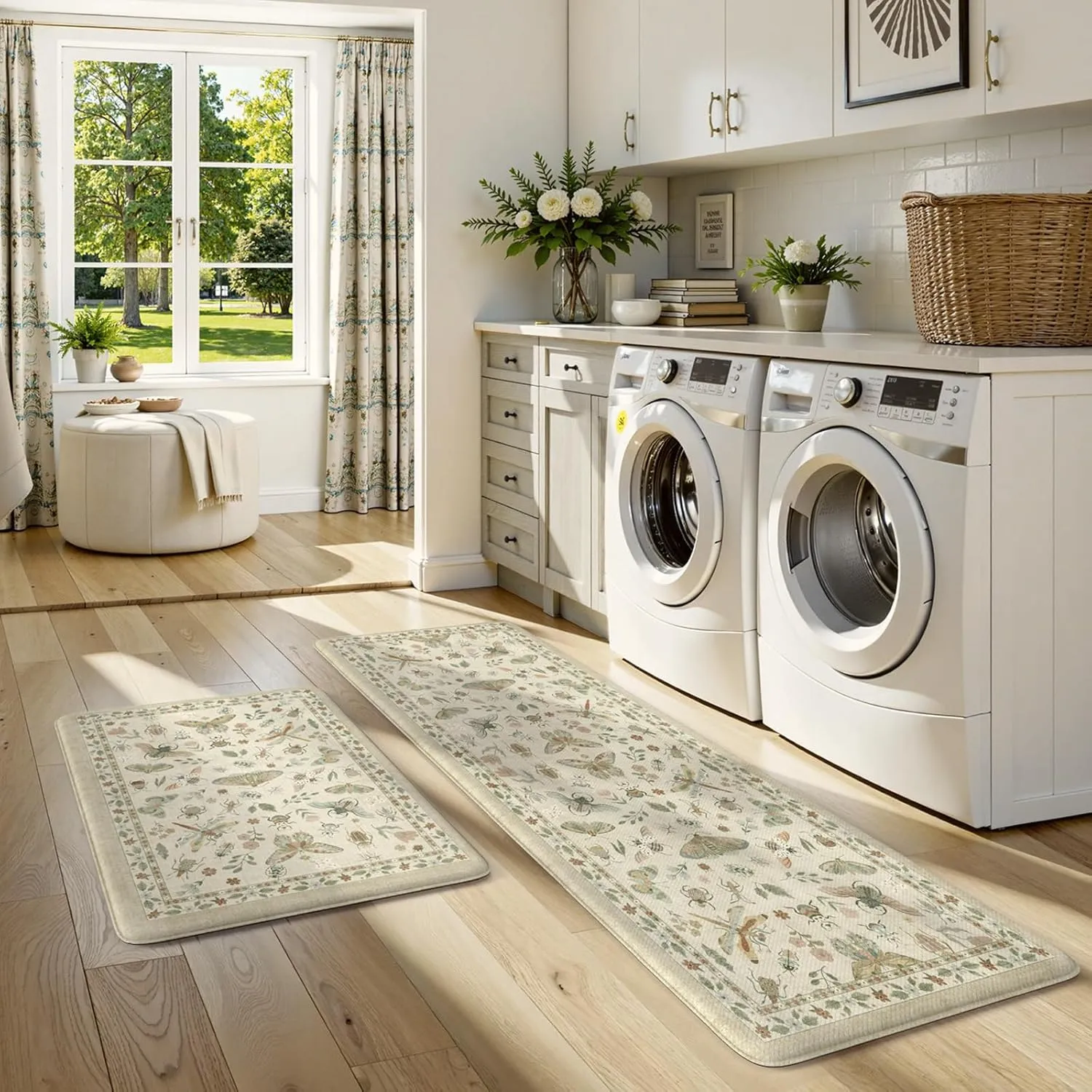 LEEVAN Anti Fatigue Mats for Kitchen Floor Non-Slip, Cushioned Kitchen Mats for Floor 17.3''x29'' 17.3''x59'', Tan Memory Foam Kitchen Mat Set