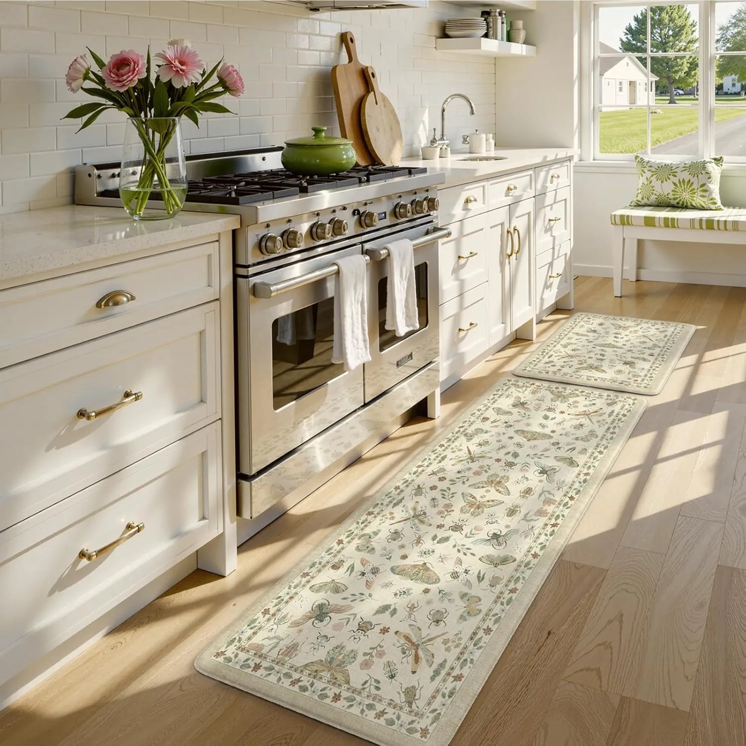 LEEVAN Anti Fatigue Mats for Kitchen Floor Non-Slip, Cushioned Kitchen Mats for Floor 17.3''x29'' 17.3''x59'', Tan Memory Foam Kitchen Mat Set