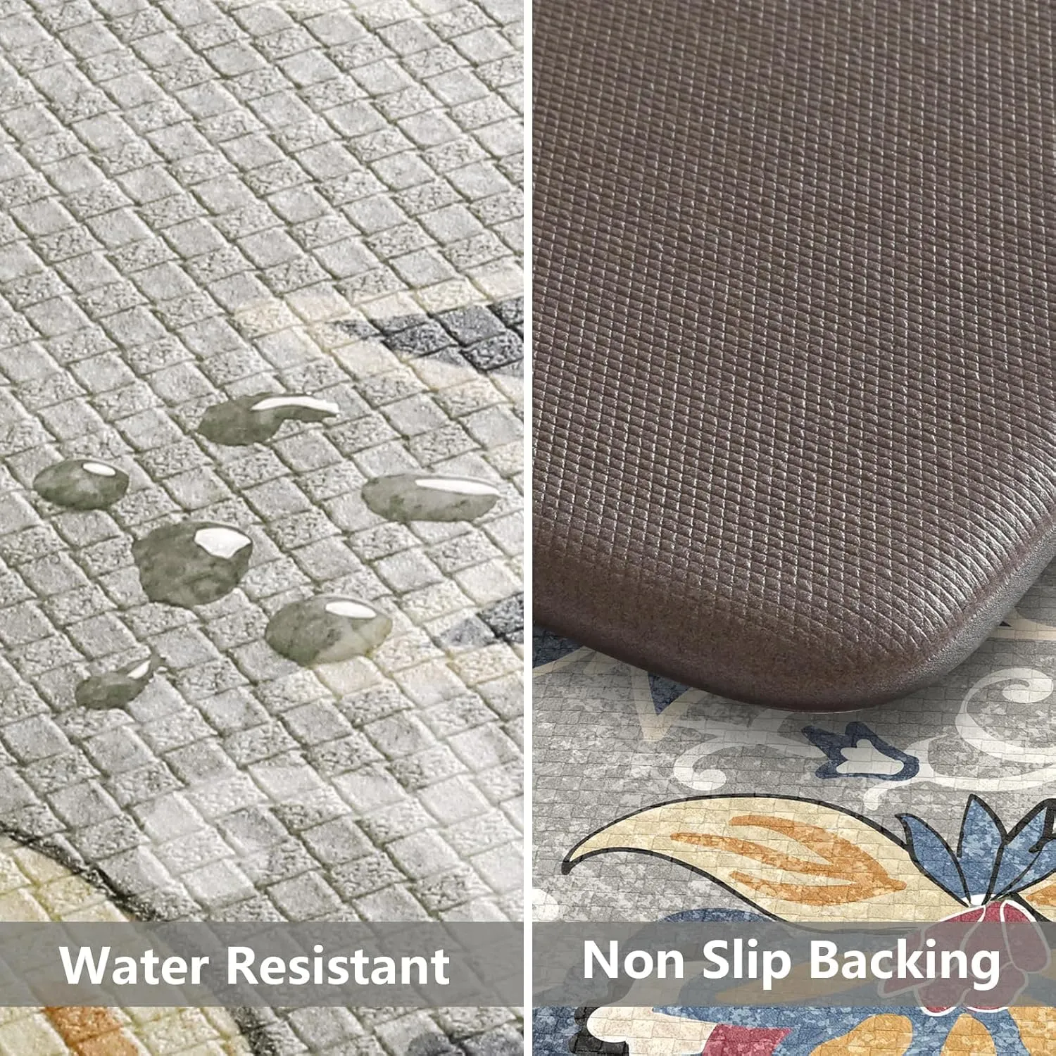 LEEVAN Kitchen Mats for Floor Non-Slip, Cushioned Anti Fatigue Mat 2 Piece, Blue Memory Foam Kitchen Mat Waterproof, Ergonomic Standing Mat for Bar, Office,Desk, Laundry, Grey