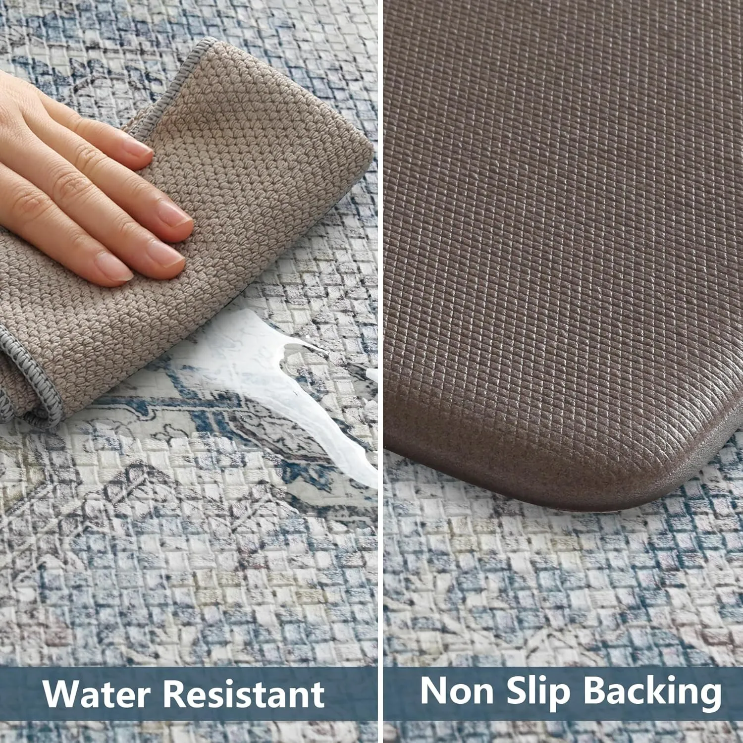 LEEVAN Kitchen Rugs Non Slip, Cushioned Kitchen Floor Mats Set of 2, Blue Anti-Fatigue Kitchen Mat Waterproof, Ergonomic Memory Foam Standing Mat for Bar,Office,Desk,Laundry