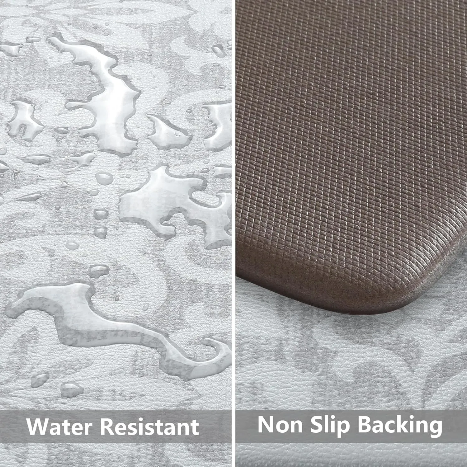 LEEVAN Kitchen Rugs Non Slip, Cushioned Kitchen Floor Mats Set of 2, Grey Anti-Fatigue Kitchen Mat Waterproof, Ergonomic Memory Foam Standing Mat for Bar, Office, Desk, Laundry